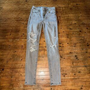 American Eagle destroyed washed gray hi-rise 00 jeggings